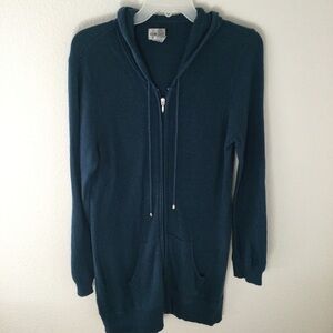 Chico’s Long Teal Blue Cardigan Great With Leggings ZIP Front Size 2 or Medium